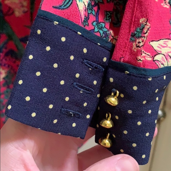 Maeve Anthropologie Pink Bird Polka Dot Dress 0 - Picture 4 of 5